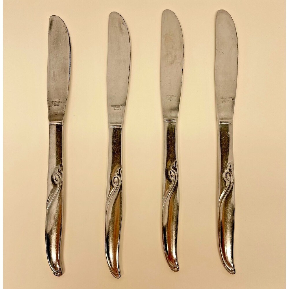 Vintage AMK9 by Armack Japan Stainless Steel Flatware set of 4-8" Butter Knives